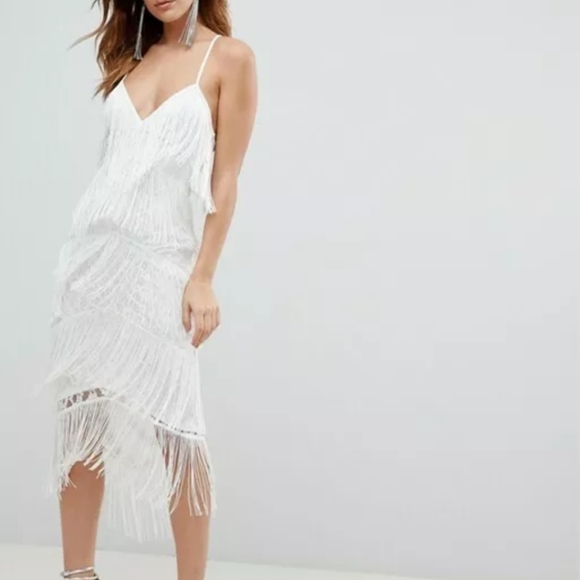 lace plunge midi dress